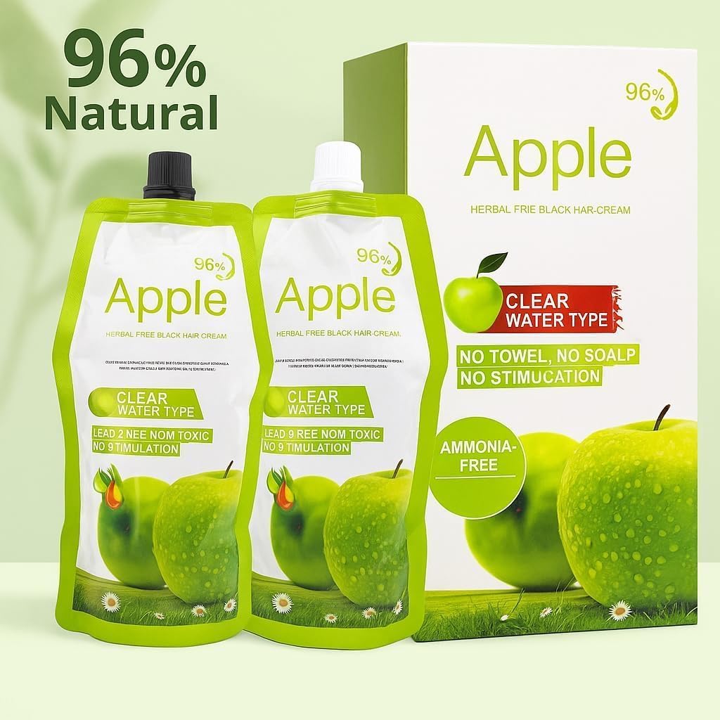 Apple Hair Color 96H Long, Ammonia-Free Natural Black Hair Shampoo, Apple Essence Fruit Extract Hair- 500ml- Natural Arabic Version