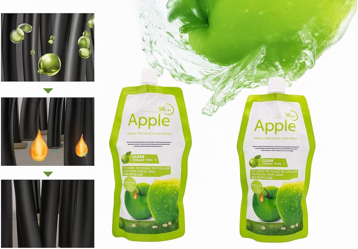 Apple Hair Color 96H Long, Ammonia-Free Natural Black Hair Shampoo, Apple Essence Fruit Extract Hair- 500ml- Natural Arabic Version
