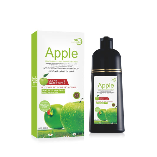 Apple Hair Color 96H Long, Ammonia-Free Natural Dark Brown Hair Shampoo, Apple Essence Fruit Extract Hair- 500ml- Natural Arabic Version